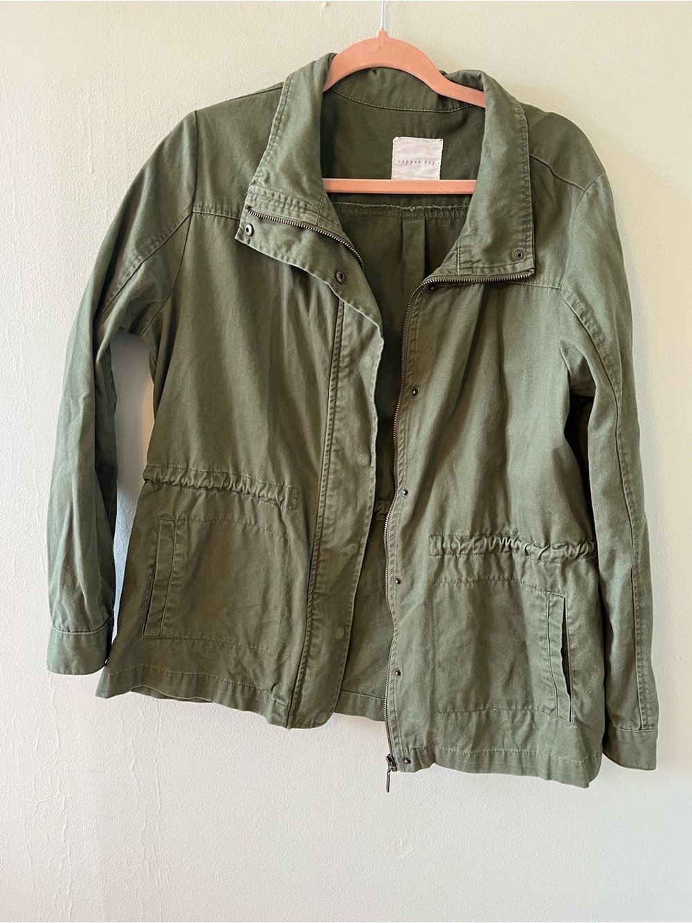 Copper Key Olive Utility Jacket with Front Pockets
